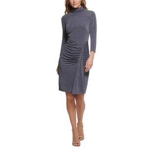 Vince Camuto Sparkly Long Sleeve Sheath Mock Neck Cocktail Dress Gray Size 16